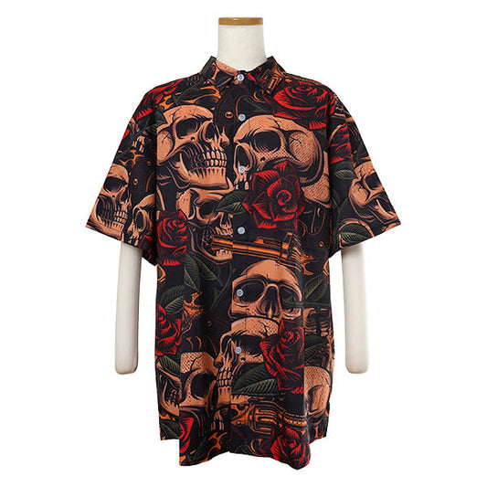 Gun&Rose&Skullプリントシャツ