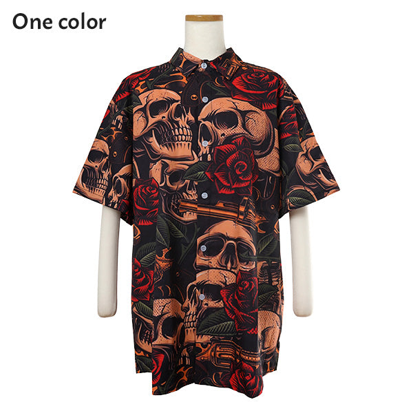 Gun&Rose&Skullプリントシャツ