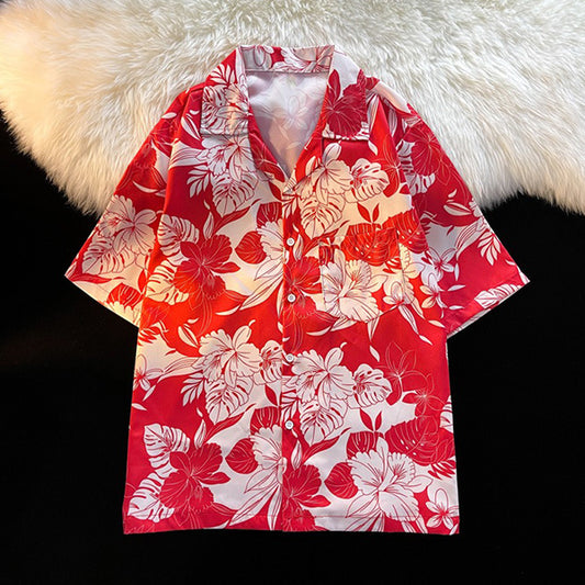 ハイビスカスパターンオープンカラーシャツ