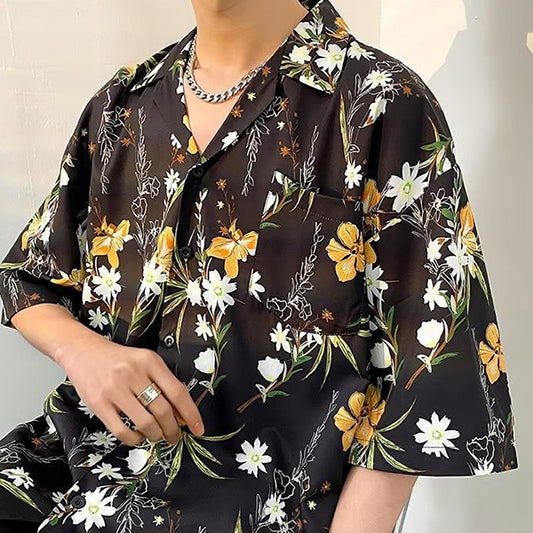 フラワーフローズブラックオープンシャツ