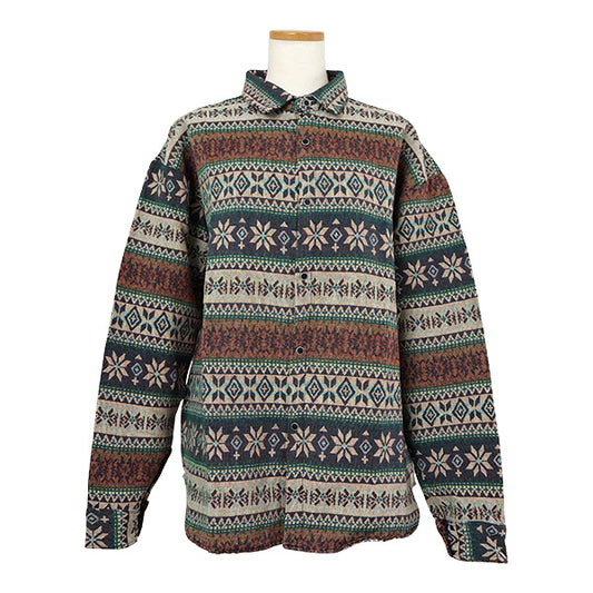 オルテガジオメトリックグリーンジャカードシャツ