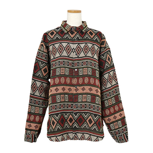 エキゾチックモダンジオメトリックジャカードシャツ