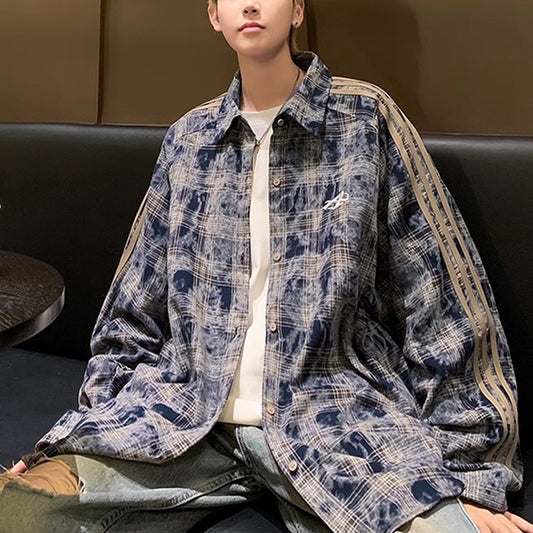 迷彩×チェック×ライン×刺繍シャツ