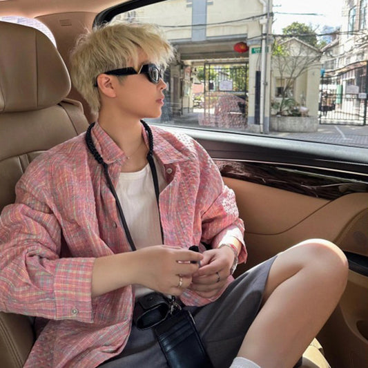 ピンクチェックサッカーシャツ