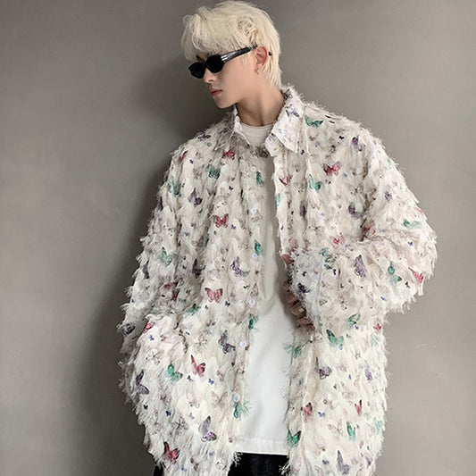 バタフライフリンジオパールプリントシャツ