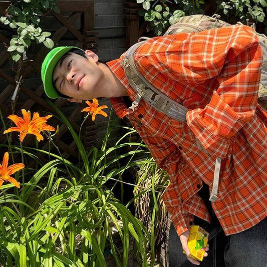 フラッシュネオンオレンジネルチェックシャツ