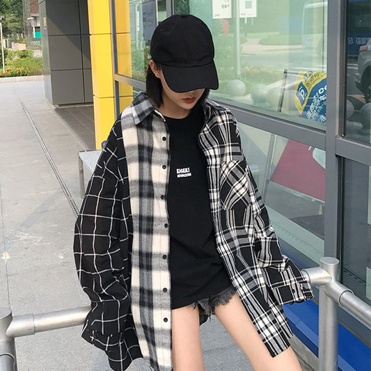 モノトーンアシンメトリーチェックシャツ