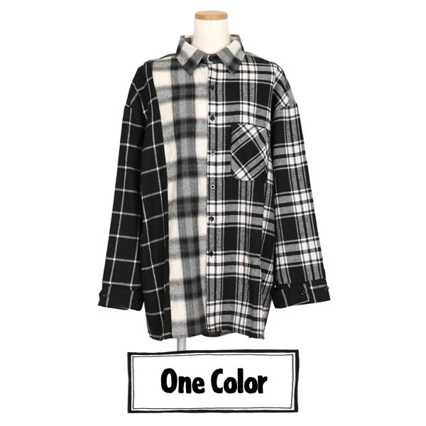 モノトーンアシンメトリーチェックシャツ