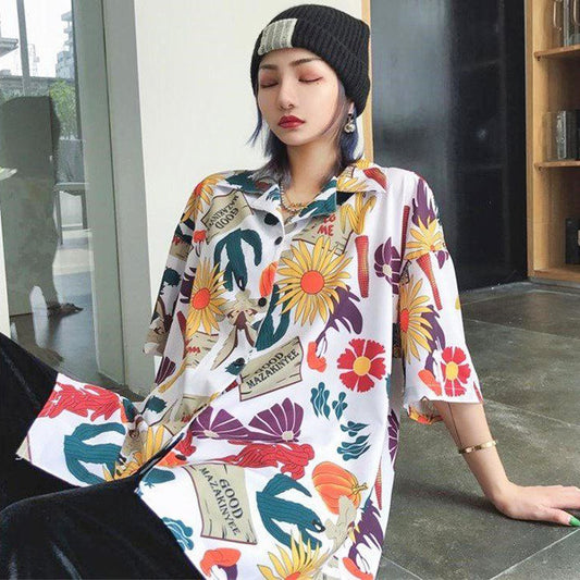 ボタニカル柄カラフルプリントシャツ