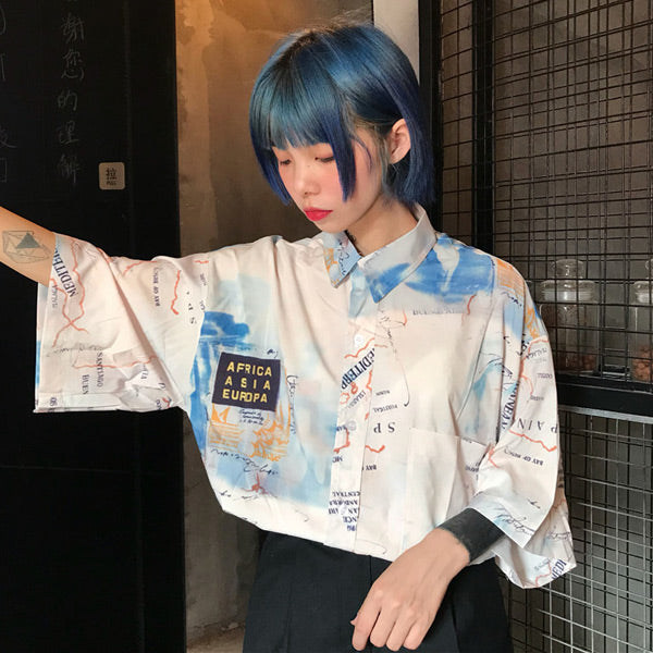 マッププリント 半袖ビッグシャツ