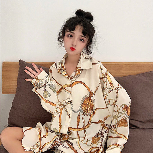 ゴールドチェーンプリントビッグ長袖シャツ