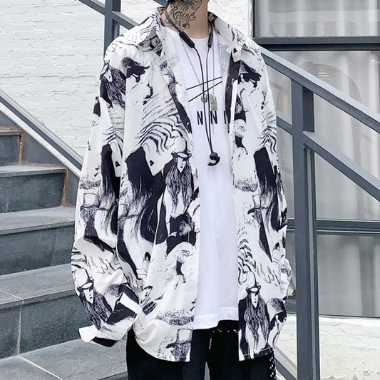 モノトーンパターン ビッグシャツ