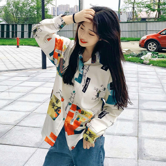 水彩画風アートプリントシャツ