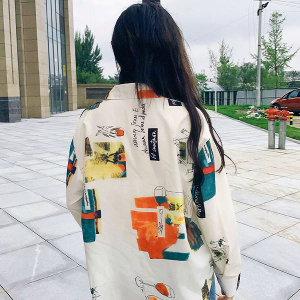 水彩画風アートプリントシャツ