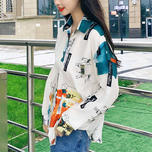 水彩画風アートプリントシャツ