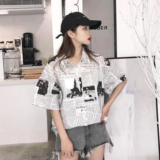ニュースペーパープリント 半袖シャツ