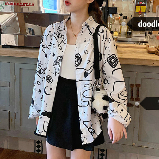 モノトーンイラスト ルーズシャツ