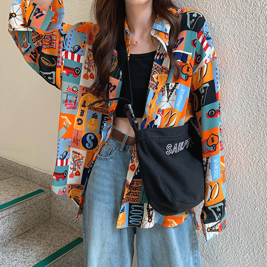 カラフルレトロパターン シャツ