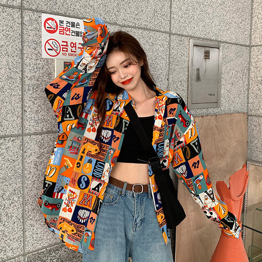 カラフルレトロパターン シャツ