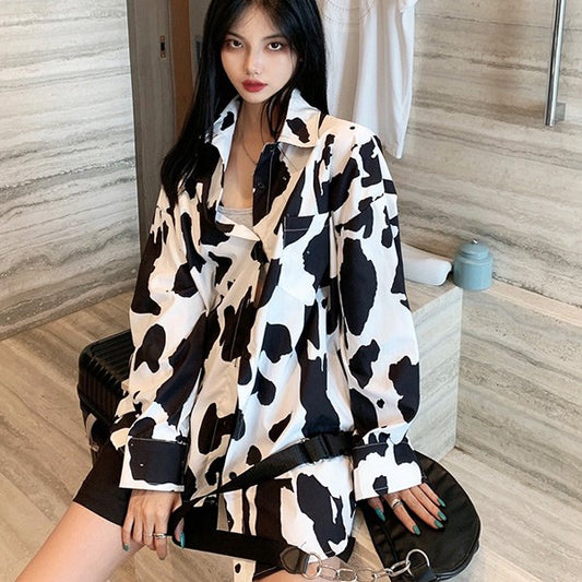 牛柄 オーバーシルエットシャツ