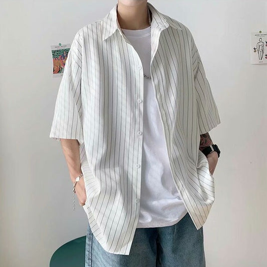 チョークストライプ 半袖ルーズシャツ