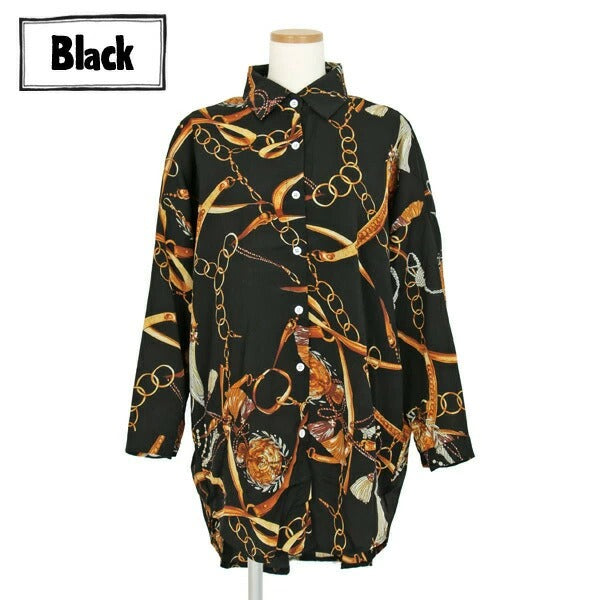 ゴールドチェーンプリントビッグ長袖シャツ