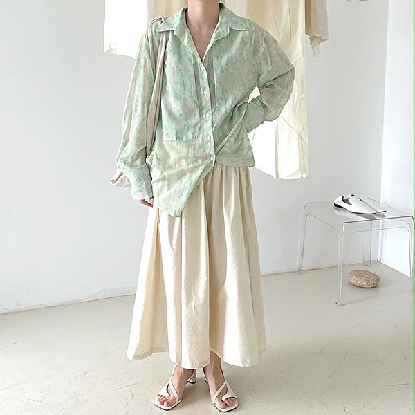 ぼかし模様の長袖シアーシャツ