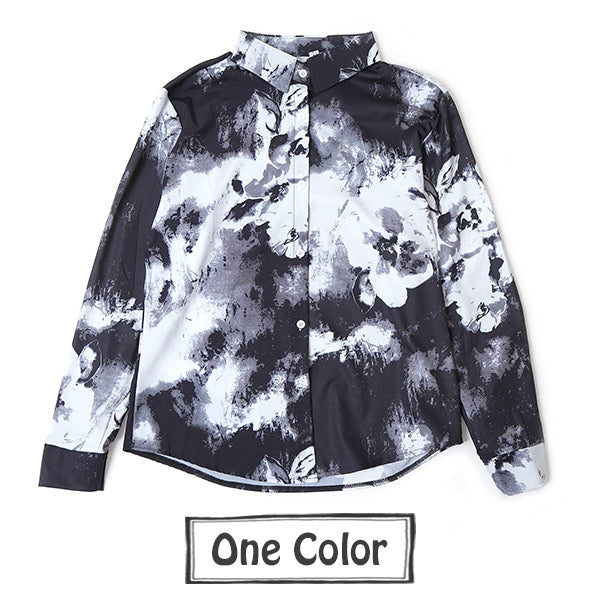 シックなモノクロからの絞り染め長袖シャツ