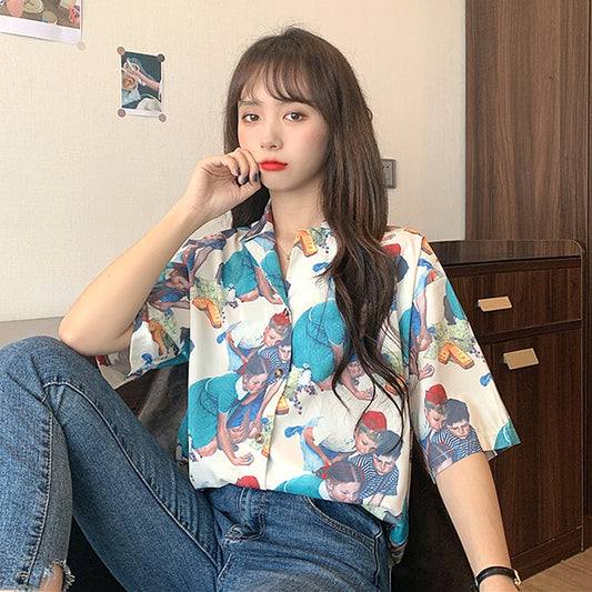 レトロ キッズ プレイ オープンカラー 半袖 シャツ