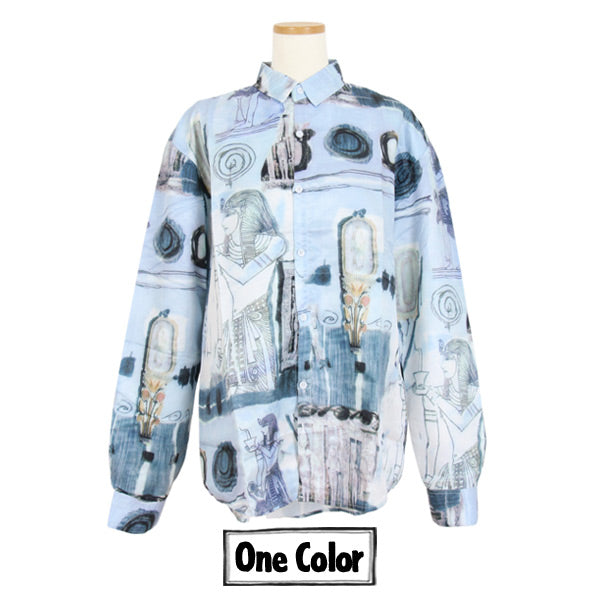 エジプトプリント ビッグシルエット長袖シャツ