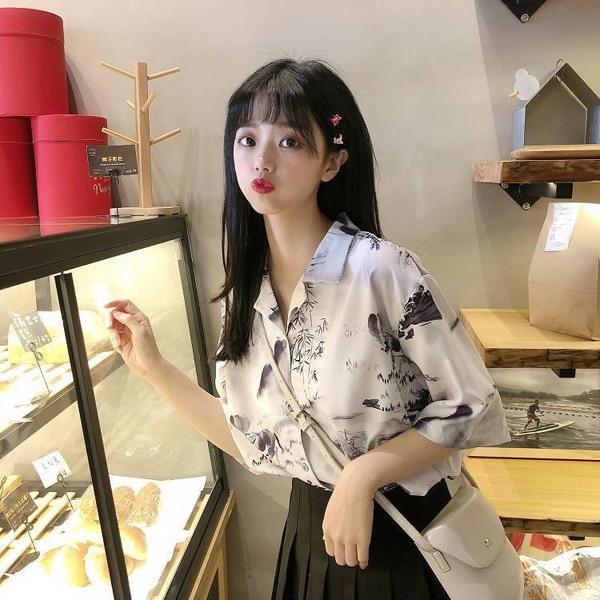 昔話水彩画プリント 半袖シャツ