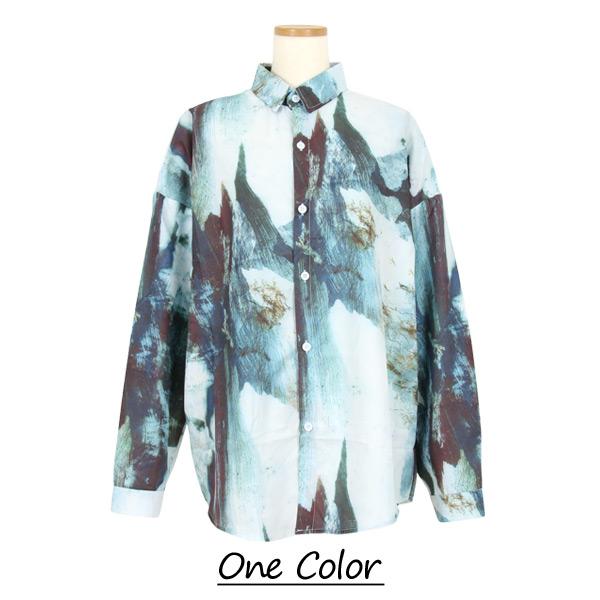 グラフィカルプリント 長袖ビッグシャツ