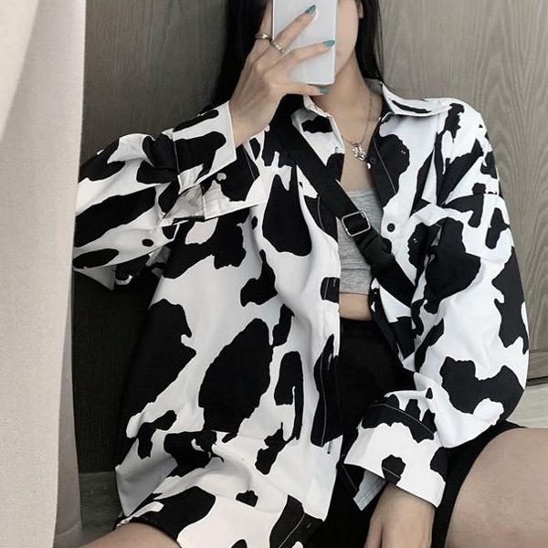 COW柄ビッグシルエット長袖シャツ