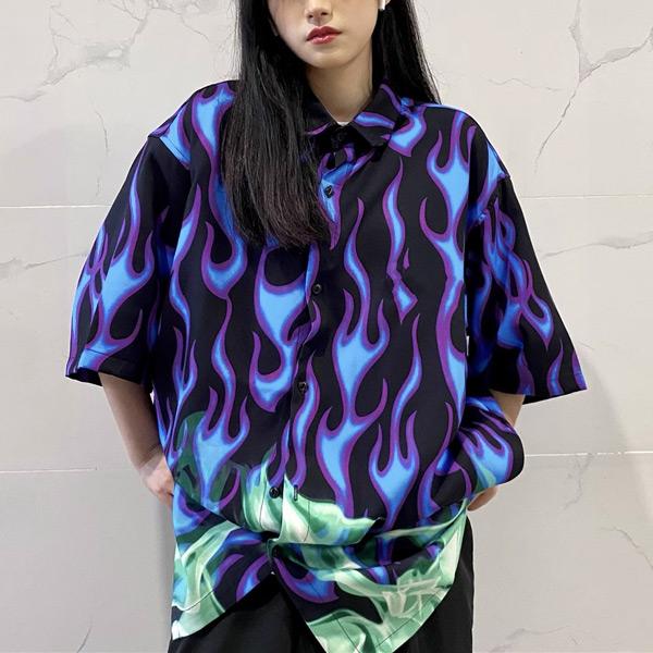 ファイヤーパターン ビッグシルエット半袖シャツ