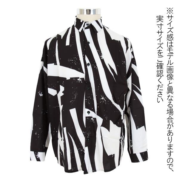 ブラック×ホワイトプリント 長袖シャツ