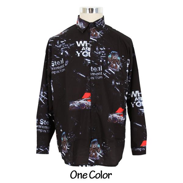 SFデザインプリント 長袖ブラックシャツ