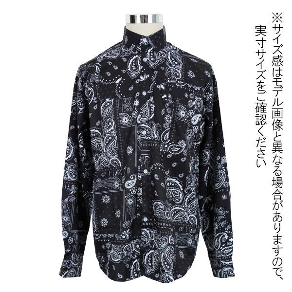 ブラックバンダナプリント 長袖ルーズシャツ