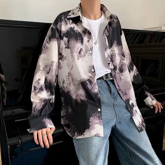 グレー×ブラックカラー グラデーション長袖シャツ