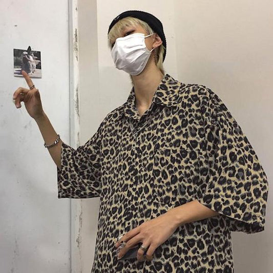 レオパード柄 ルーズシルエット半袖シャツ