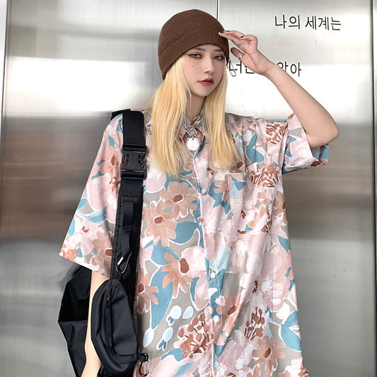 オイルペイントフラワーの半袖シャツ