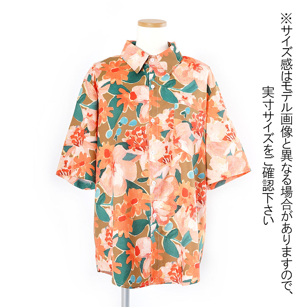 オイルペイントフラワーの半袖シャツ
