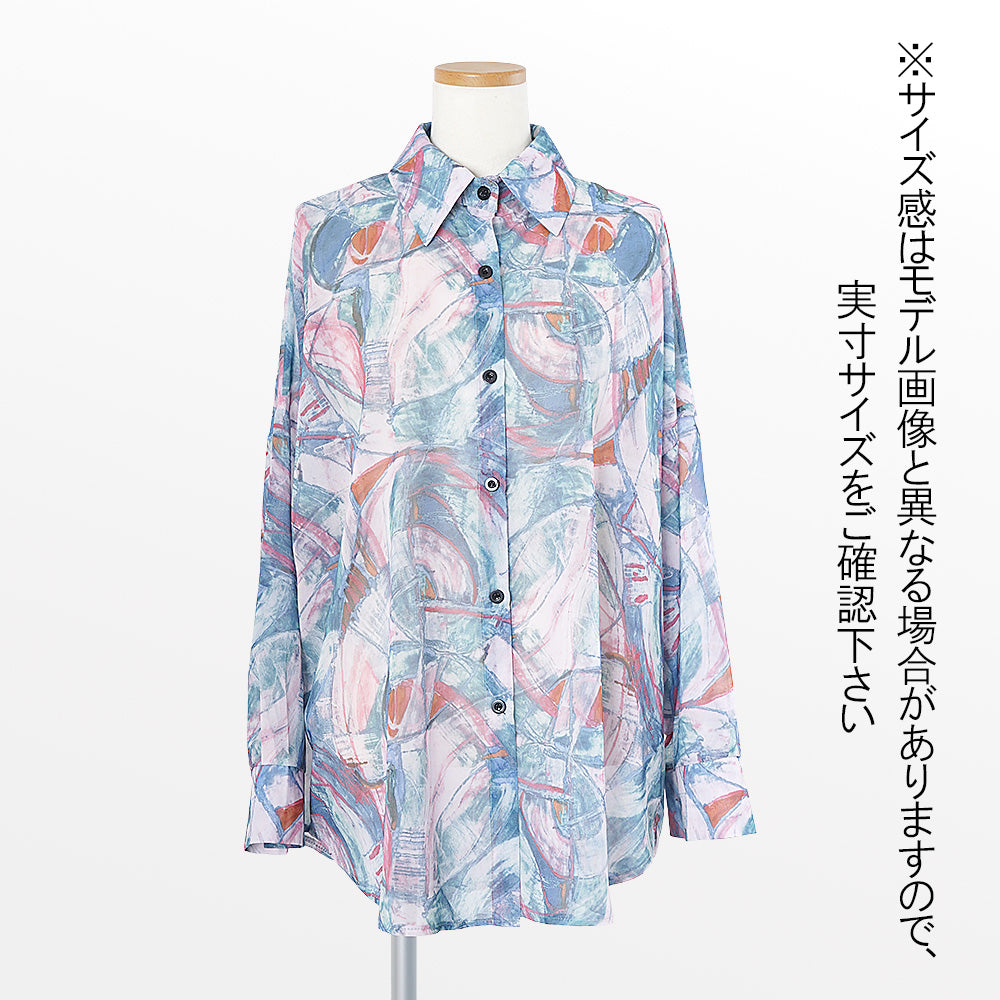 ステンドグラスのような透けシフォンの長袖シャツ