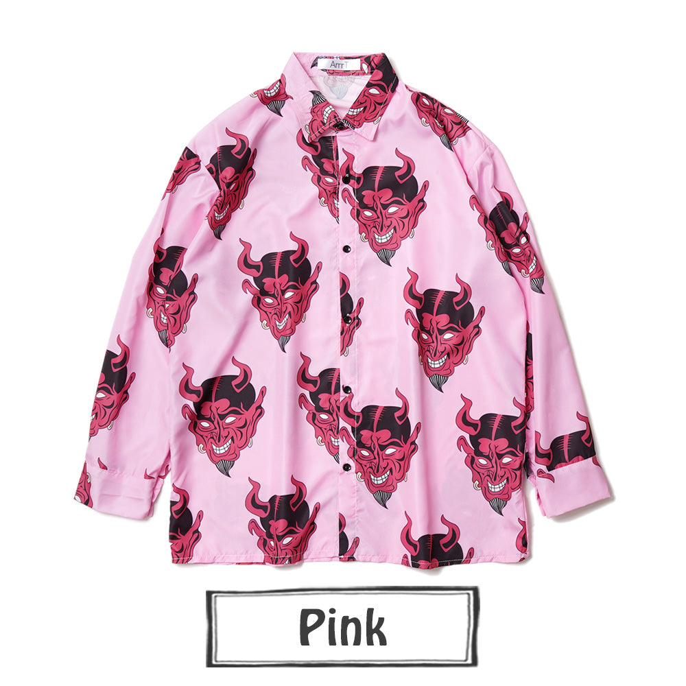 鬼か悪魔のマットサテン長袖シャツ