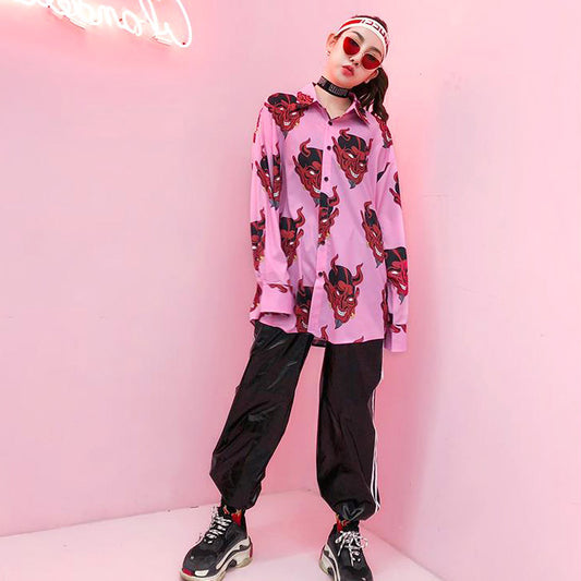 鬼か悪魔のマットサテン長袖シャツ