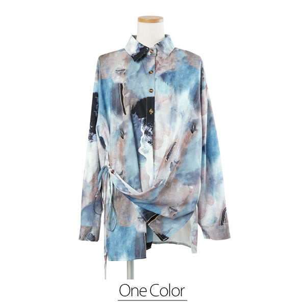 変形シルエット ライトブルーグラデ長袖シャツ
