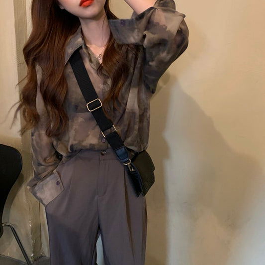 ブラウングラデーション 長袖シアーシャツ