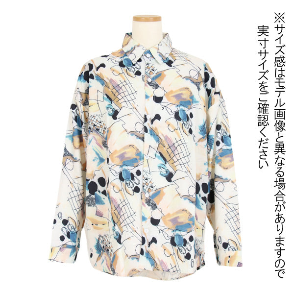 レトロアートプリント長袖シャツ