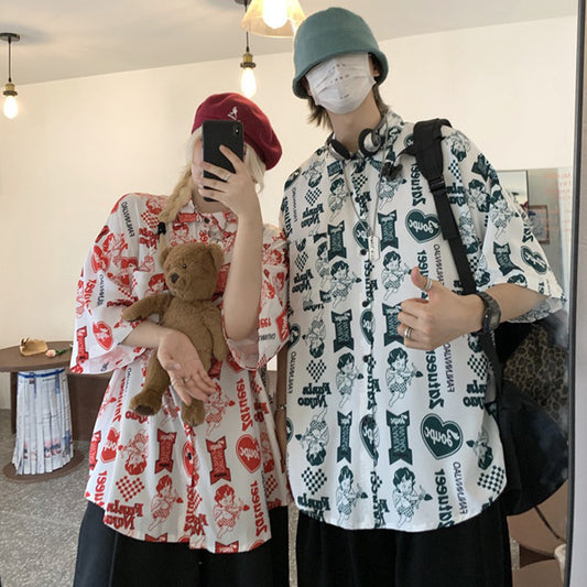 コミカルエンジェルプリント半袖シャツ