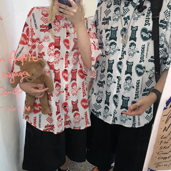 コミカルエンジェルプリント半袖シャツ