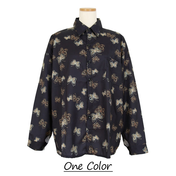 レトロチック蝶々プリント 長袖シャツ